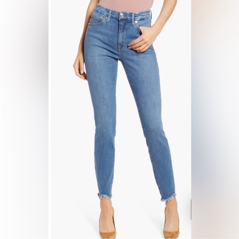 Good American Good Legs High Waist Jagged Fray Hem Skinny Jeans